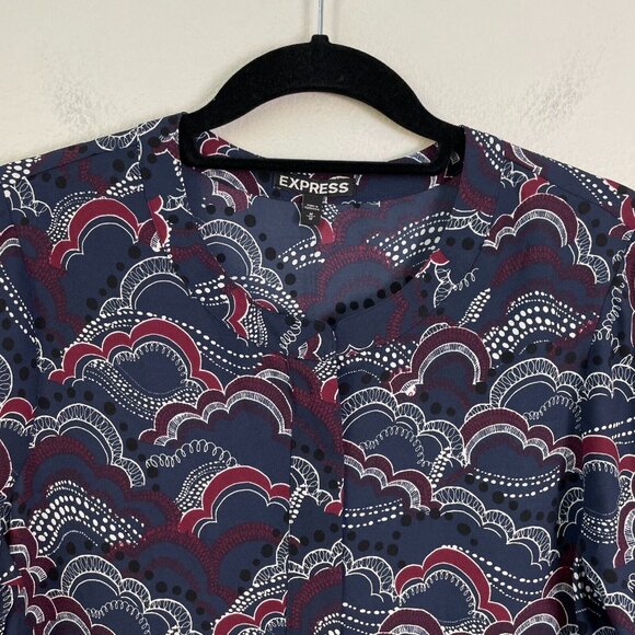 NEW $49 Express Womens Medium Printed Popover Blouse 3/4 Sleeve Shirt Top - Picture 4 of 9